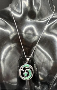 Necklace & Pendant L925 Stirling Silver Green Opal Ocean Dolphin Turtle Set. - Picture 1 of 10