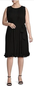 NWT Alex Marie Womens Bethany Pleated Chiffon Round Neck Dress Black Plus Sz 22W - Picture 1 of 9