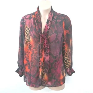 Women's Marc Bouwer Multicolor Blouse Size 2X Plus Long Sleeves Animal Print - Picture 1 of 8