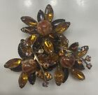 Vintage Amber And Ab Rhinestone Molded Glass Brooch Pin