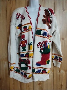 Vintage Westbound Christmas Women White Buttons Teddy Bear Patchwork Cardigan 1X - Picture 1 of 14