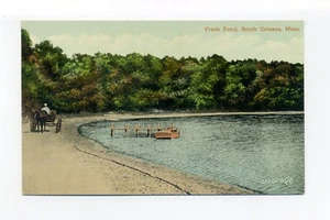 Postal de South Orleans MA, hombre en carro tirado por caballos orilla, estanque fresco, muelle - Imagen 1 de 2