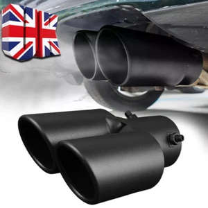 Black Dual Outlet Exhaust Tip Tail Muffler Tip For 1.4"-2.5" Stainless Steel UK - Picture 1 of 10