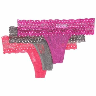 b.tempt'd by Wacoal Lace Kiss Thong 3-Pack Rasp/Gray/purple Size XL L1842 - Image 1 of 2