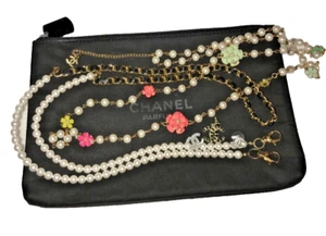 Chanel CC Camellia Bead Faux Pearl Long Necklace and three single earrings - Picture 1 of 16