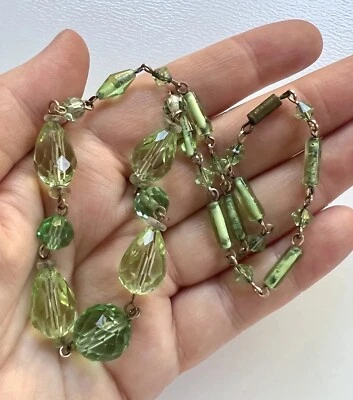 Antique Art Deco Faceted Green Glass Statement Necklace 15.5" - Image 1 of 4