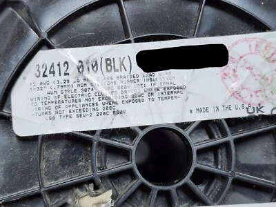 Fio de chumbo Belden 32412 #12awg trança de fibra de vidro UL-3074 alta temperatura 200C preto/10 pés - Imagem 1 de 4