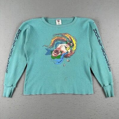Vintage 80s Harley Davidson Shirt Women’s L Blue Thermal Long Sleeve Eagle Rose - Image 1 of 4