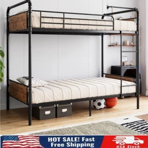 Metal Bunk Bed Twin Over Twin for Kids,Heavy Duty Twin Size Bunk Bed black - Picture 1 of 8