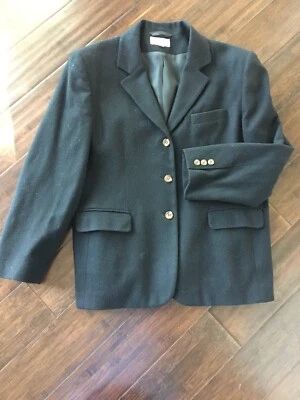 Vintage LL Bean 3 Button Blazer Jacket Womens Size 14 Petite Black Cashmere Wool - Image 1 of 4