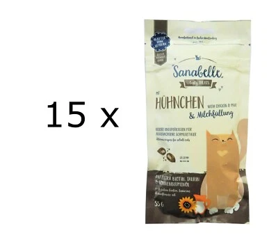 (EUR 38,75 / kg) Sanabelle Hühnchen & Milchfüllung Snack 15 Tüten - Bild 1 von 2