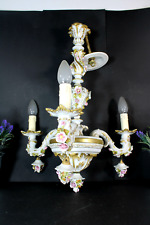 Italian Capodimonte marked porcelain 3 arms chandelier floral decor 1950