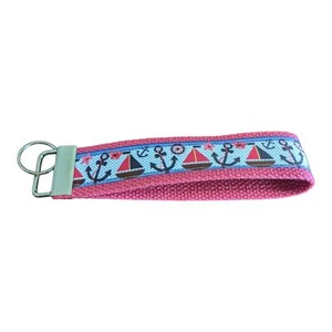 Sailboat Anchor Keychain Wristlet Handmade Fabric Key FOB Gift Ocean Sailing - Picture 1 of 5