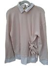 M&S JUMPER  2-IN-1  PULLOVER SHIRT WINTER AUTUMN CHRISTMAS OATMEAL SIZE 10