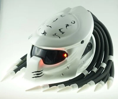 PRO PREDATOR GLOSSY PEARL WHITE BLACK CASCO MOTORCYCLE HELMET CUSTOM  LED SIZE M - Image 1 of 4