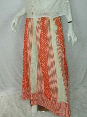 Chessa Davis SKIRT WHITE RED VINTAGE 70s LONG HIPPIE GYPSY BOHO MAXI - Image 1 of 4