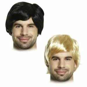 MENS SHORT WIG BOY BAND ADULT MALE FANCY DRESS COSTUME ACCESSORY 60s 70s 80s 90s - Picture 1 of 3