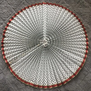 Vintage Christmas Tree Skirt Pinch Pleated 34" Draw String Center White W Holly - Picture 1 of 8