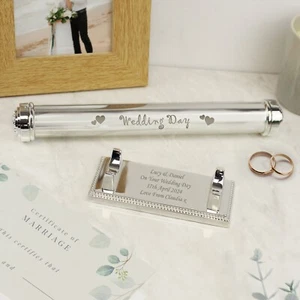 Personalised Silver Plated Wedding Certificate Holder: Heart Motif - Picture 1 of 6