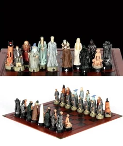 Luxury Fantasy Dragons And Wizards Witches Ogres Leather Chess set Handcrafted - Picture 1 of 15