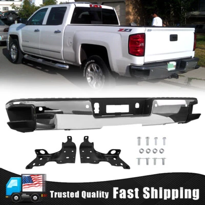 Para-choque traseiro cromado com furos de sensor para Chevy Silverado GMC Sierra 1500 2014-2018 - Imagem 1 de 4