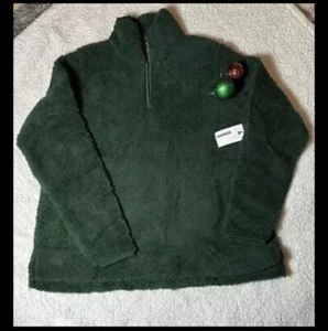New Women’s Sweater XL Sonoma Green soft Sherpa Quarter-Zip Top Pockets - Picture 1 of 1