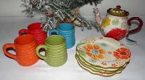 Ashland Signature Accents 2012 Keramik bunte Teekanne, Tassen, Teller - Bild 1 von 12
