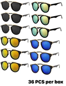 36 PCS ROUND SUNGLASSES GOLD ACCENT BULK LOT WHOLESALE - Picture 1 of 5