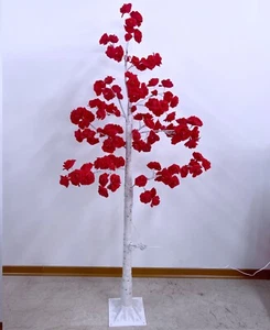 Rosso Grande Albero 160cm Luminoso Elegante Fiori Rose LED Ornamentale - Foto 1 di 4