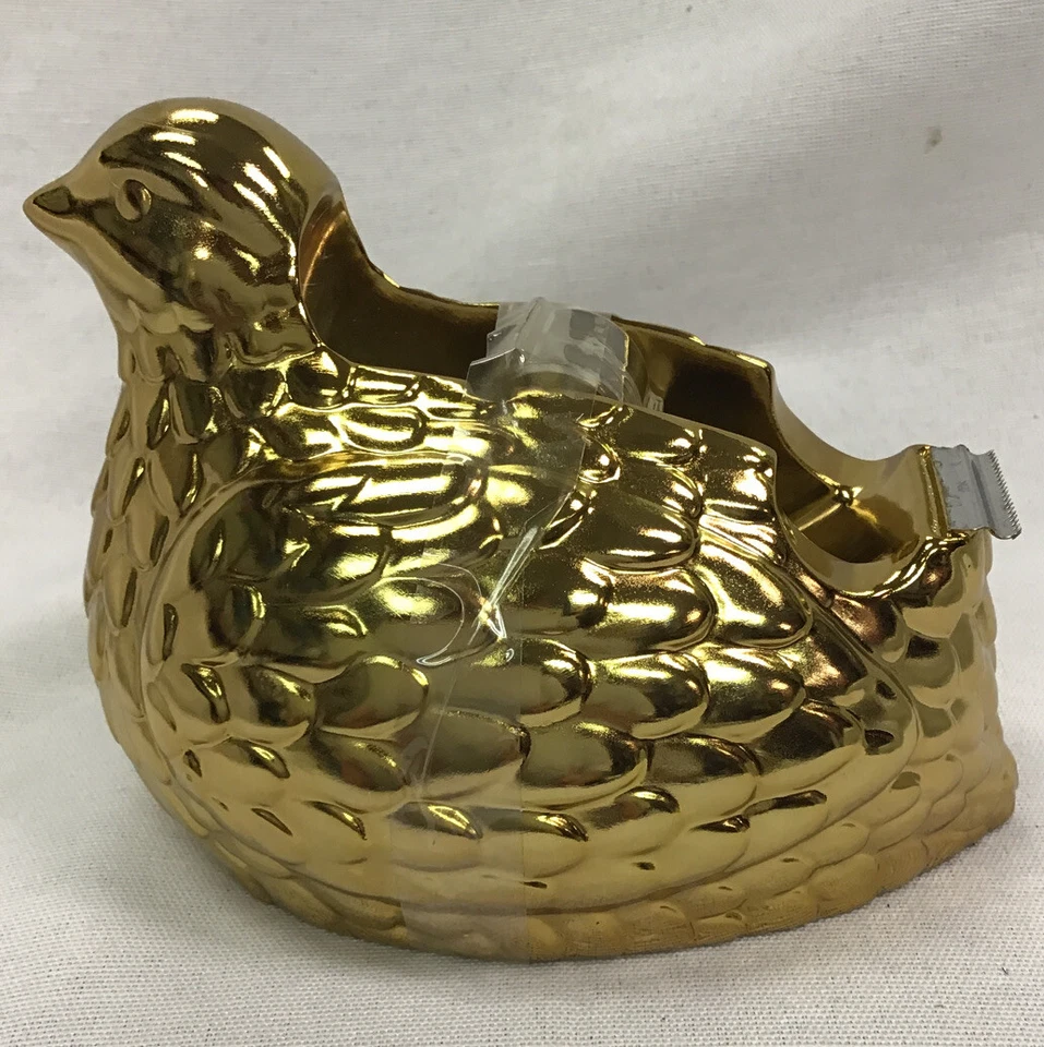 GOLD QUAIL BIRD TAPE DISPENSER NATE BERKUS THRESHOLD NEW 5 INCH HEAVY