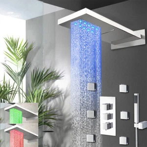 22" Rainfall Rectangle Shower Wall Mounted 6 Body Massage Spray Jets Chrome Unit - Picture 1 of 9