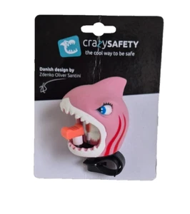 Childs Bike Bell Pink Shark Crazy Safety 3D Pink Shark Bell Kids Riding Safely - Picture 1 of 4