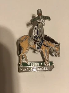Nevada Jaycee "It Ain t Easy Being" Hat Pin Cowboy on Horse Button - Picture 1 of 2