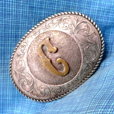 C Belt Buckle Working Cowboys Western Initial C Monogram Vtg Crumrine    .GMP579 - Image 1 of 4