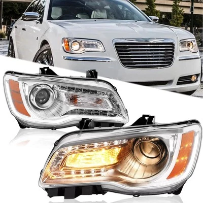 For 2011-2014 2015-2023 Chrysler 300 LED DRL Projector Chrome Amber Headlights Foto 1 de 4