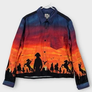 BDG Button Down Shirt Mens Medium Western Cowboy Sunset Graphic Urban Outfitters - Picture 1 of 7