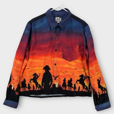 BDG Button Down Shirt Mens Medium Western Cowboy Sunset Graphic Urban Outfitters - Image 1 of 4