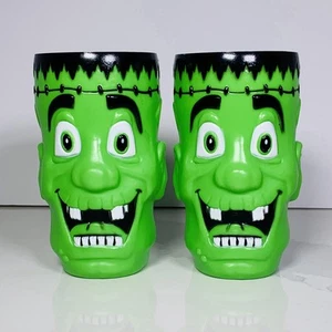 Pair Of Vintage Green Frankenstein 6" Blow Mold Halloween Cups. - Picture 1 of 7