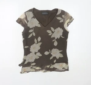 Top donna Alex & Co. marrone seta floreale UK 10 - Foto 1 di 12