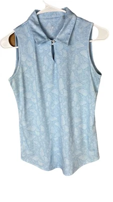 Polo de golf deportivo Haley (talla XS) sin mangas azul estampado de mariposas elástico Foto 1 de 4