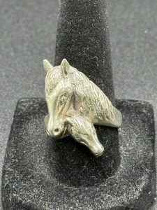 Vintage Sterling Silver Two Horses Ring Size 8.25 9 Grams W8 - Picture 1 of 11