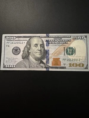100 Dollar Star Note 2017a Run 320000 Rare Bill Crisp No Fold AU OR MS? - Image 1 of 4