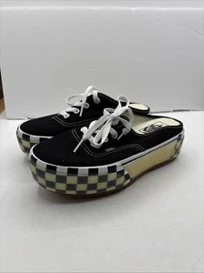 New Vans Authentic Mule Stacked Canvas Check Black/White Sneakers Size 6.5 - Picture 1 of 14