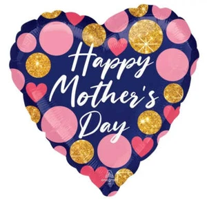 Jumbo Happy Mother's Day Navy & Glitter Dot Heart Foil Balloon - Picture 1 of 1