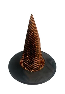 Childs Halloween Witch Hat with Shiny Orange Stripes NEW Free Shipping - Picture 1 of 2