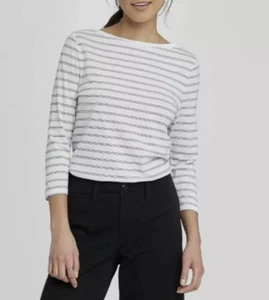 Maglione donna A New Day collo barca manica 3/4 righe bianco nero nuovo con etichetta - Foto 1 di 2