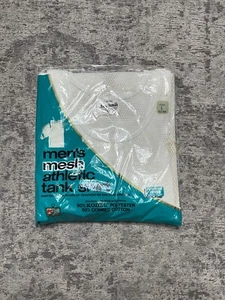 Vintage 70s Devknit Brand Mesh Tank Top Shirt Size L White Fishnet Blank NOS - Bild 1 von 2