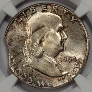 1954 NGC MS65 Curved Clip Franklin Silver Half Dollar Mint Error Wow High Grade - Picture 1 of 4