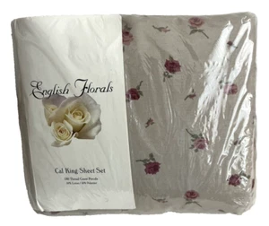 NEU Vintage Englisch Landhaus Blumen Cal King Bettwäsche Set Perkal Rosen Hellbraun - Bild 1 von 6