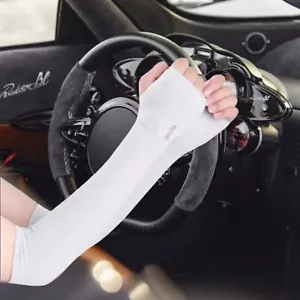 Long Arm Driving Half Finger Gloves Sleeve Sports UV Sun Protection Cover WHITE - Picture 1 of 7